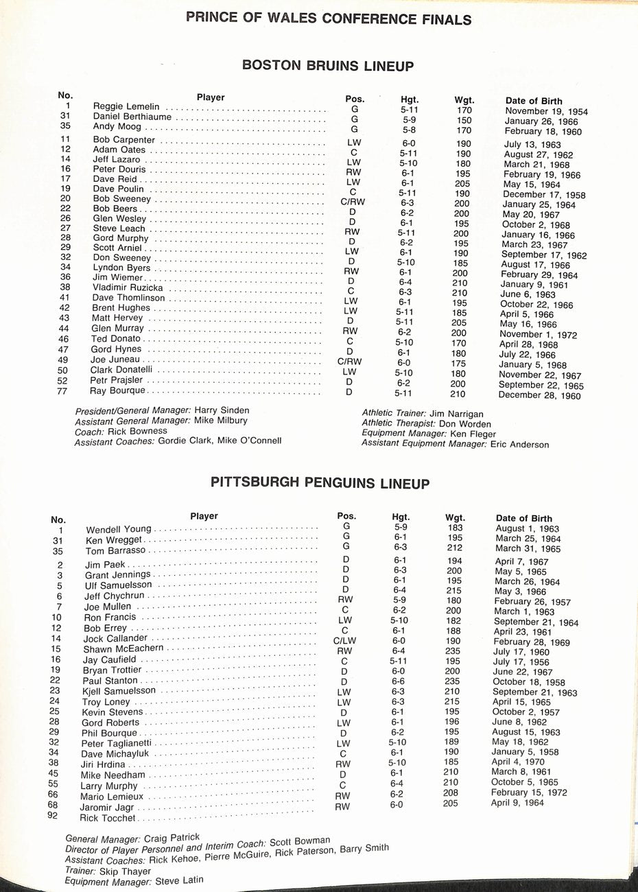 1991-92 Boston Bruins vs. Penguins Conference Finals Game Program 181779