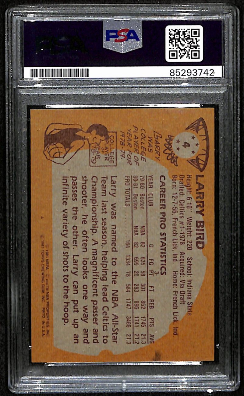 Larry Bird HOF Signed/Autographed 1981 Topps Card #4 Celtics PSA/DNA 190694