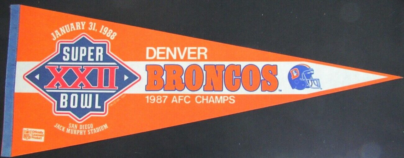 1988 Denver Broncos Official NFL Super Bowl XXII AFC Champs 12X30 Pennant 157982