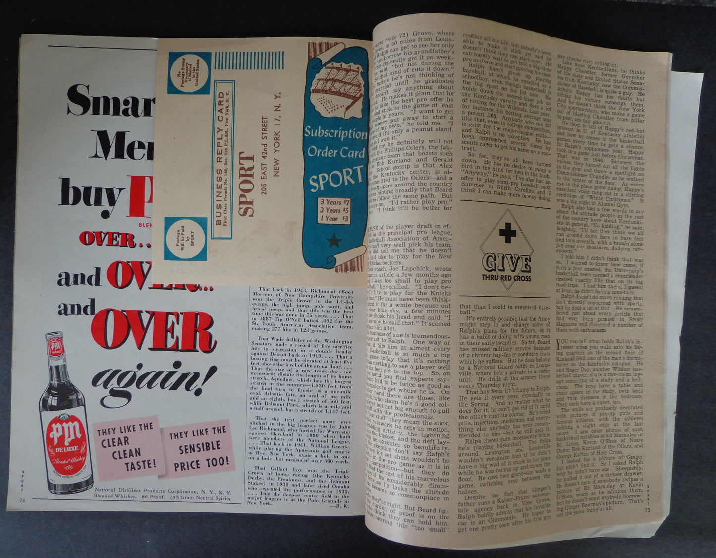 March 1949 SPORT Magazine NO LABEL Ralph Beard Kentucky on Cover 188423