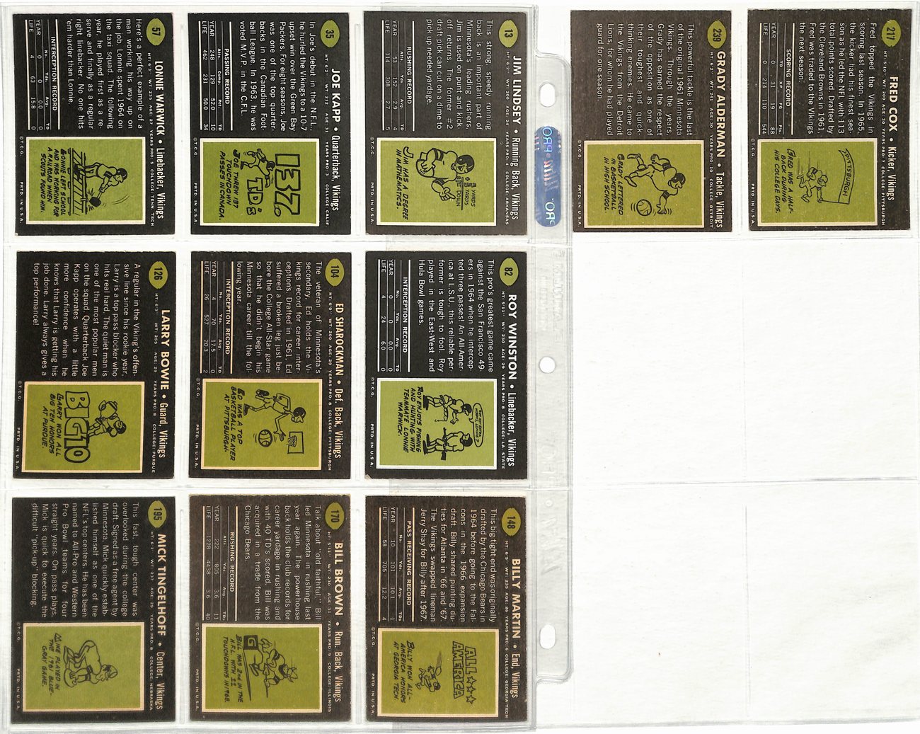 1969 TOPPS Football Vikings Complete Team Set (11/11) Cards 189259