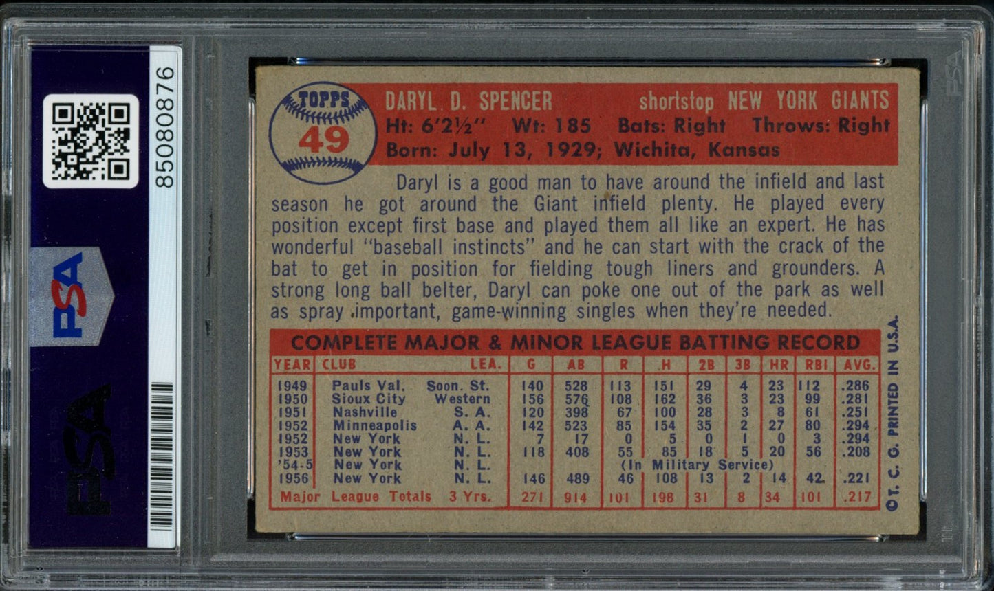 Daryl Spencer Signed 1957 Topps Card #49 New York Giants PSA/DNA 184151