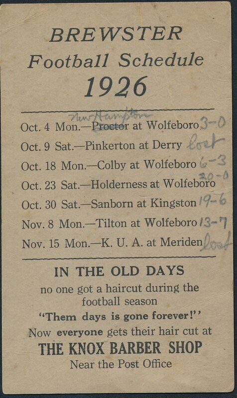 1926 Brewster High School Vintage Football Schedule 142154