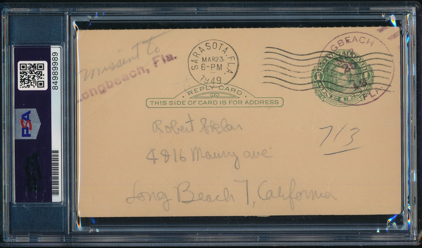 Paul Waner HOF Autographed/Inscr 1949 GPC Government Postcard Pirates PSA/DNA