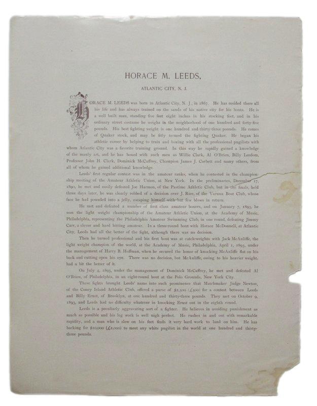 Horace M. Leeds 1895 Boxing Gladiators 11x15 Supplement Poster