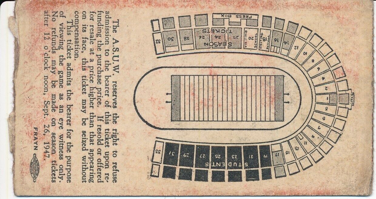 1947 Univ of Washington vs. Oregon State Football Game Ticket Stub 148463