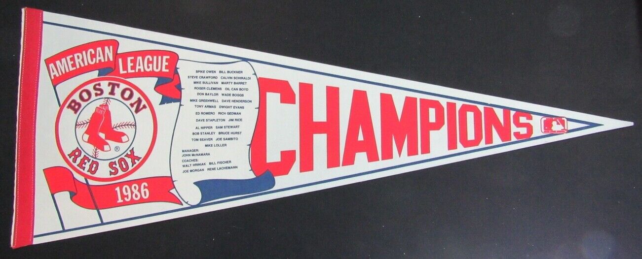 Vintage 1986 Boston Red Sox American League Champ Full Size 12X30 Pennant 157983