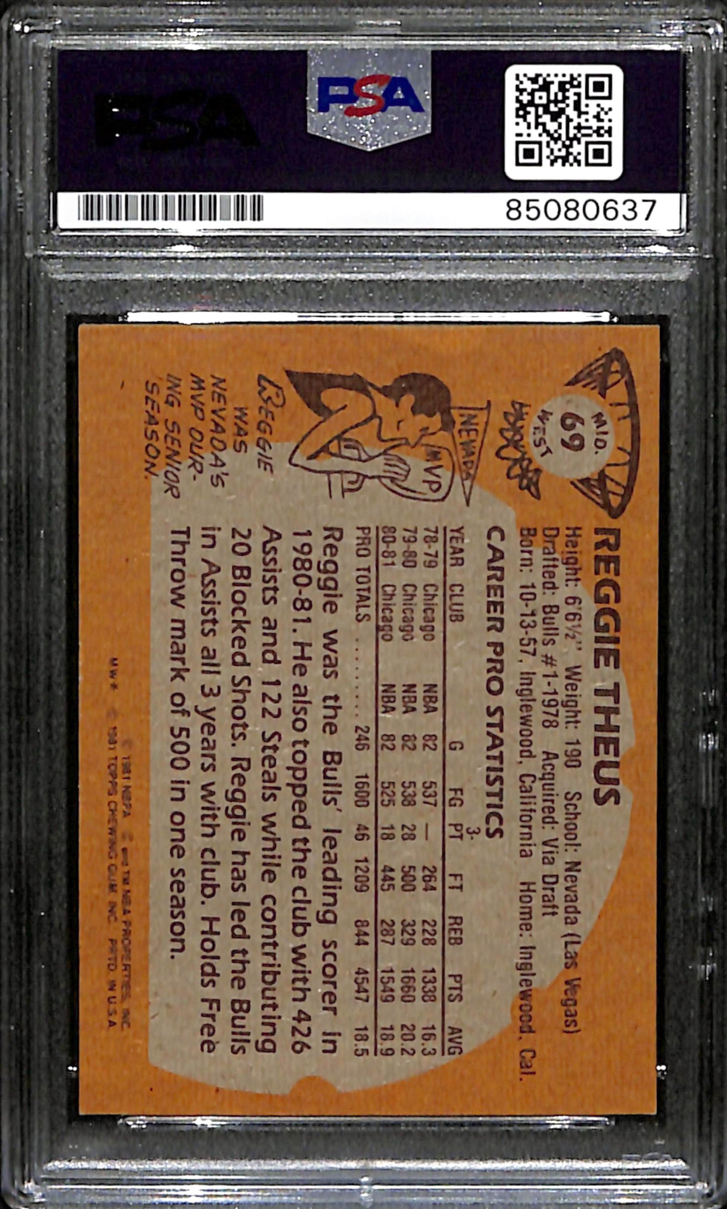 Reggie Theus Signed 1981 Topps Card #69 Chicago Bulls PSA/DNA 185084