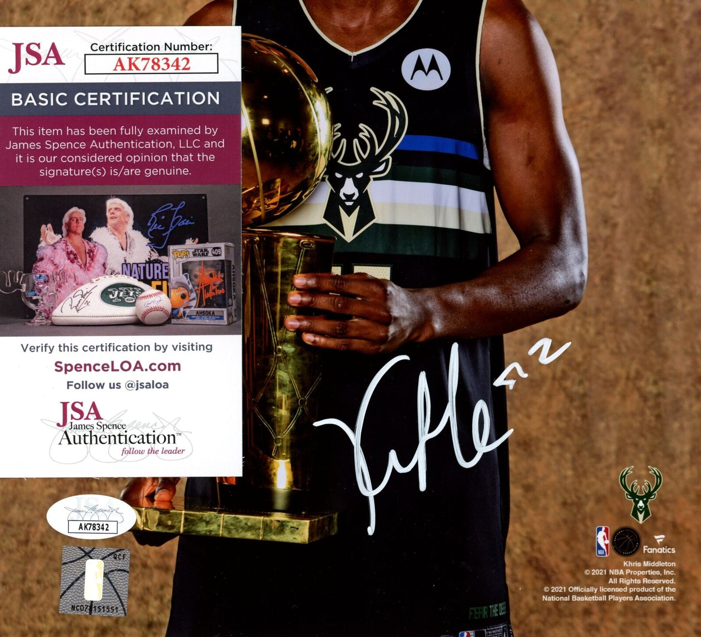 Khris Middleton Autographed 8x10 Photo Milwaukee Bucks JSA 180883