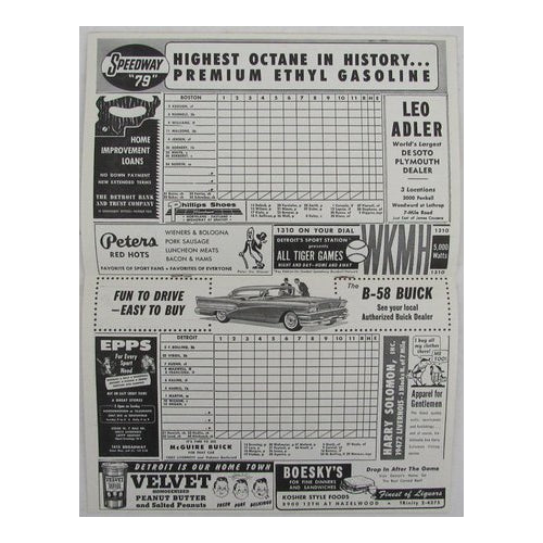 1958 Scorecard Tigers vs. Red Sox and Tigers Team Issued Envelope 190259