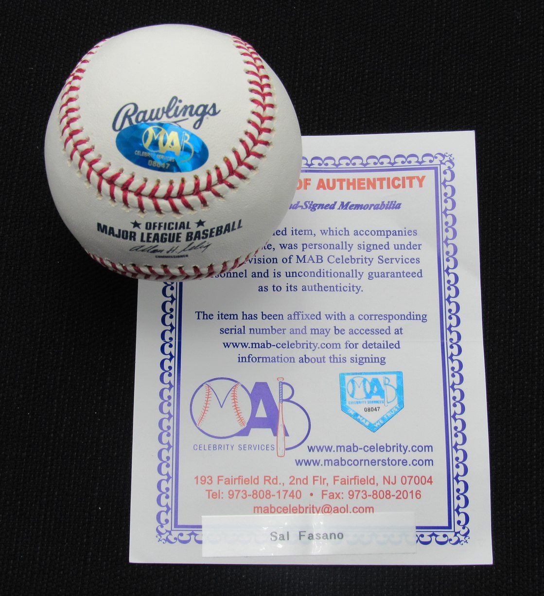 Sal Fasano Signed/Auto Yankees 100th OML Baseball MAB 187018