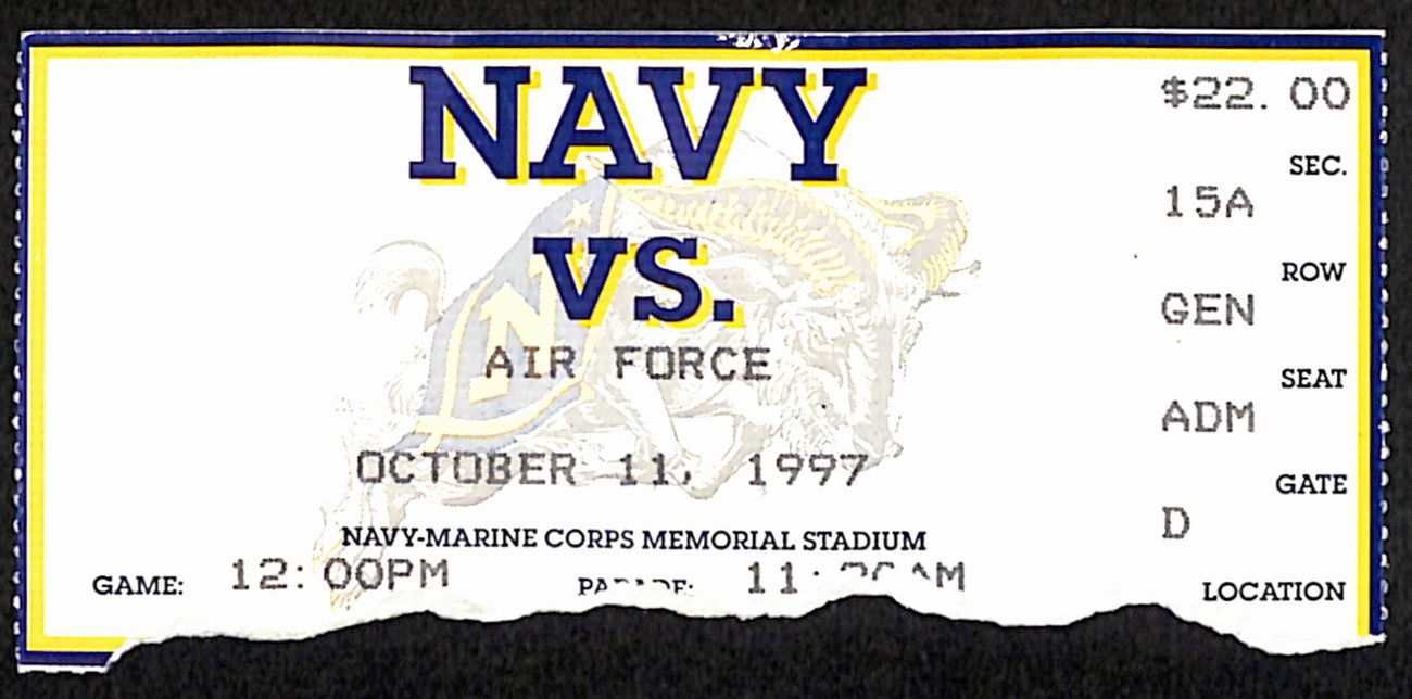 October 11, 1997 Air Force vs. Navy College Football Game Ticket Stub 190211