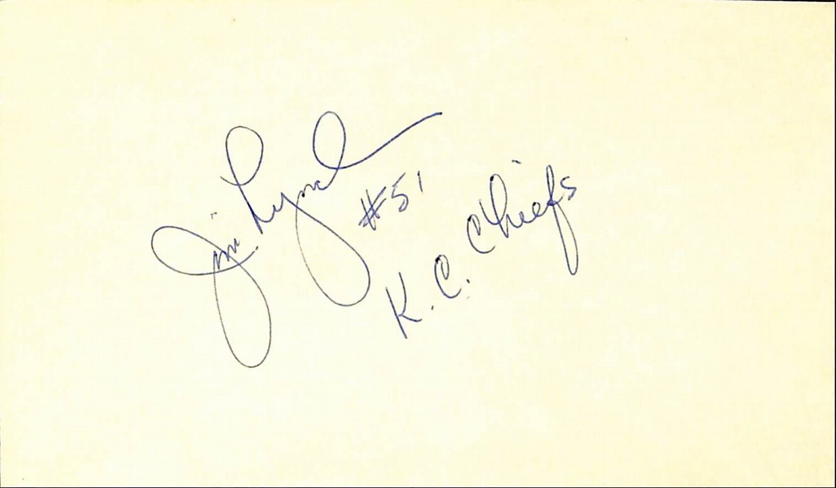 Jim Lynch Kansas City Chiefs CFHOF d.2022 Signed/Auto 3x5 Index Card 189528