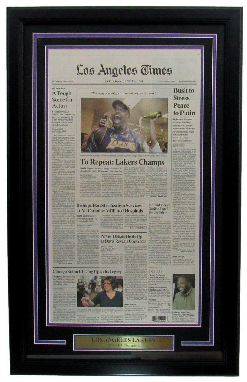 2001 Los Angeles Times Newspaper LA Lakers NBA Champs Framed 166175