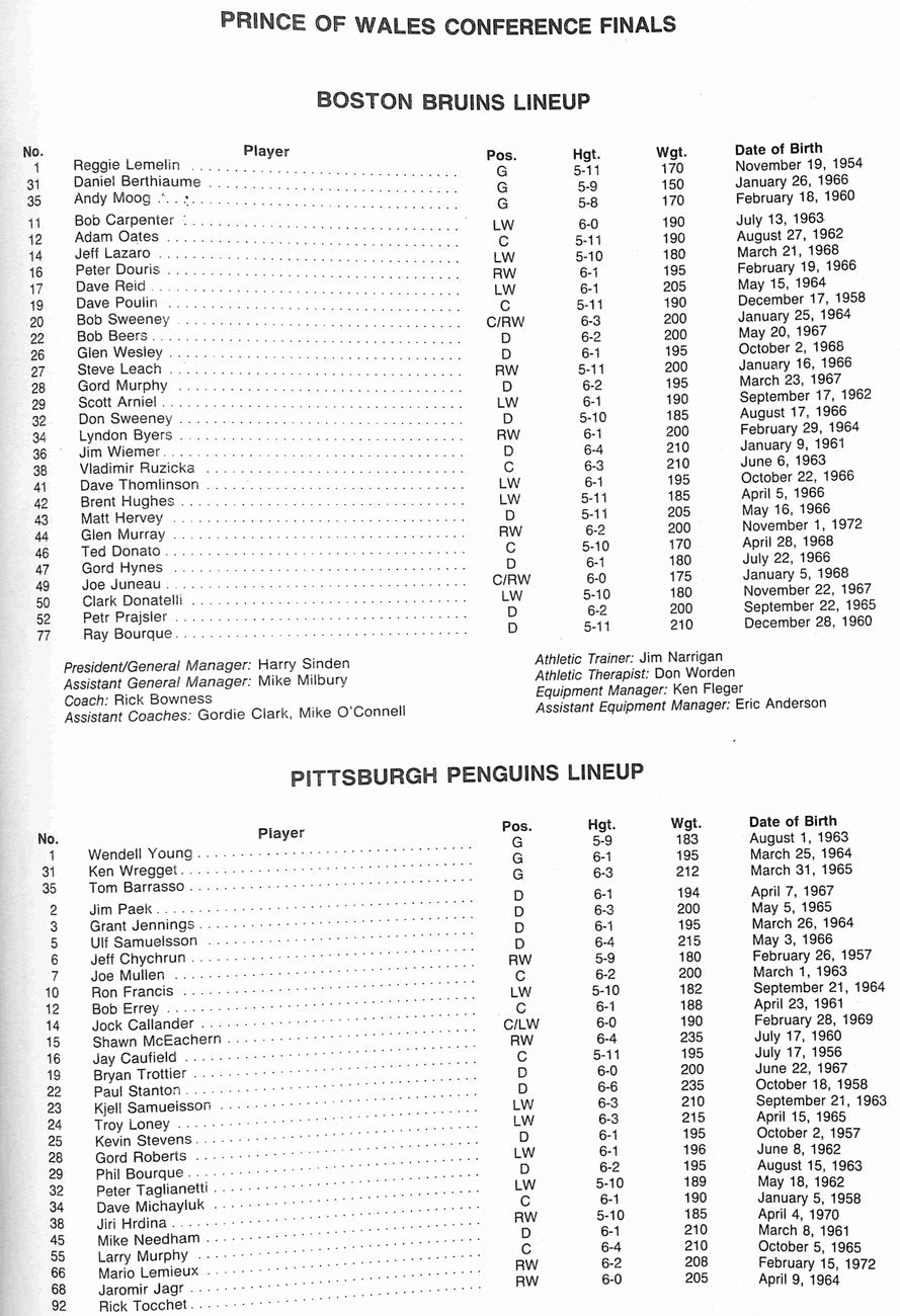 1991-92 Boston Bruins vs. Penguins Conference Finals Game Program 181776