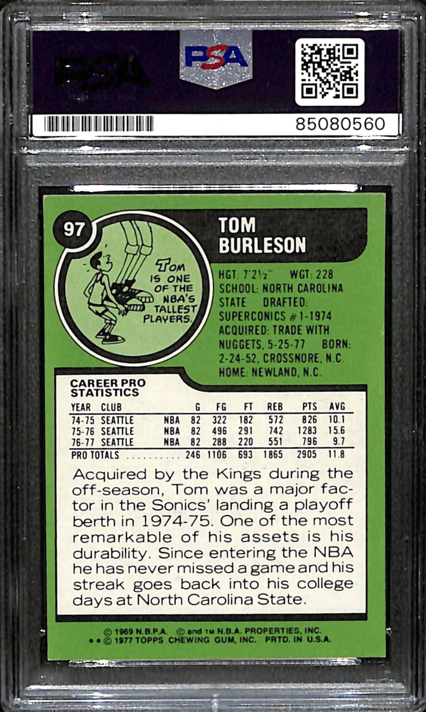 Tom Burleson Signed 1977 Topps Card #97 Kansas City Kings PSA/DNA 185728