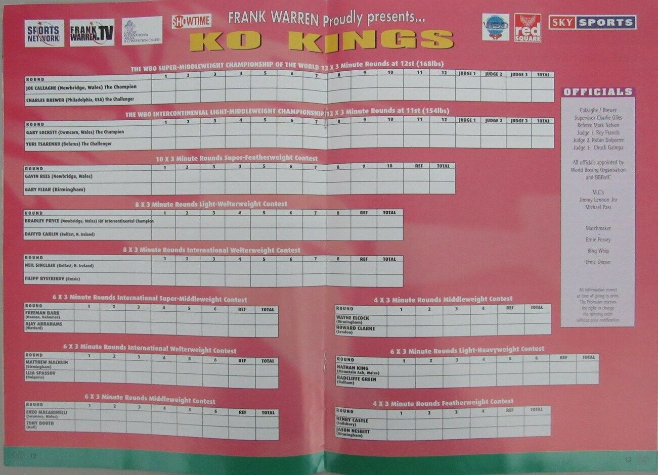 Bradley Pryce vs. Gary Lockett 2002 Super-Middleweight Champ Program 162291