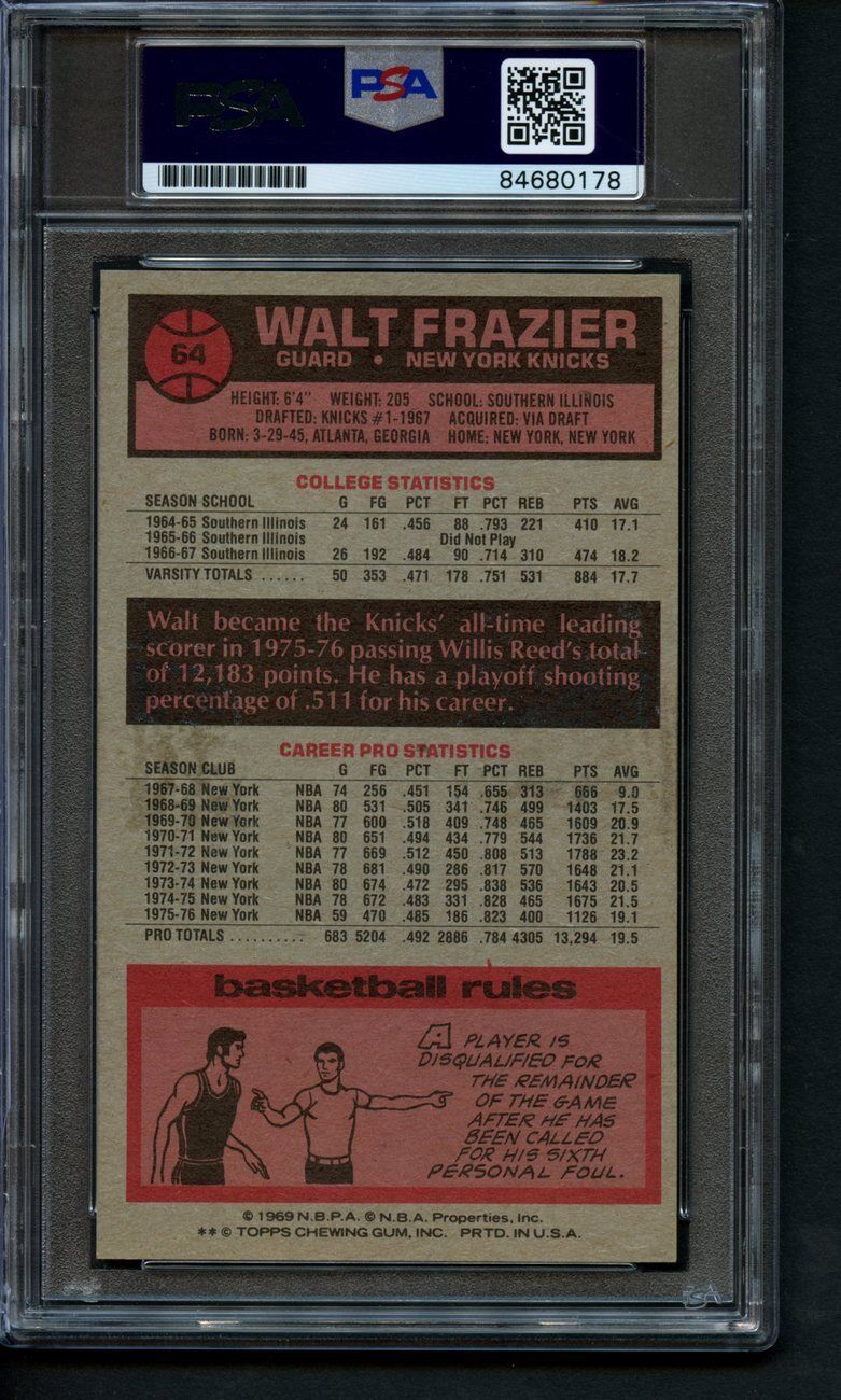 1975 TOPPS Walt Frazier HOF #64 Authentic Card Signed New York Knicks PSA/DNA