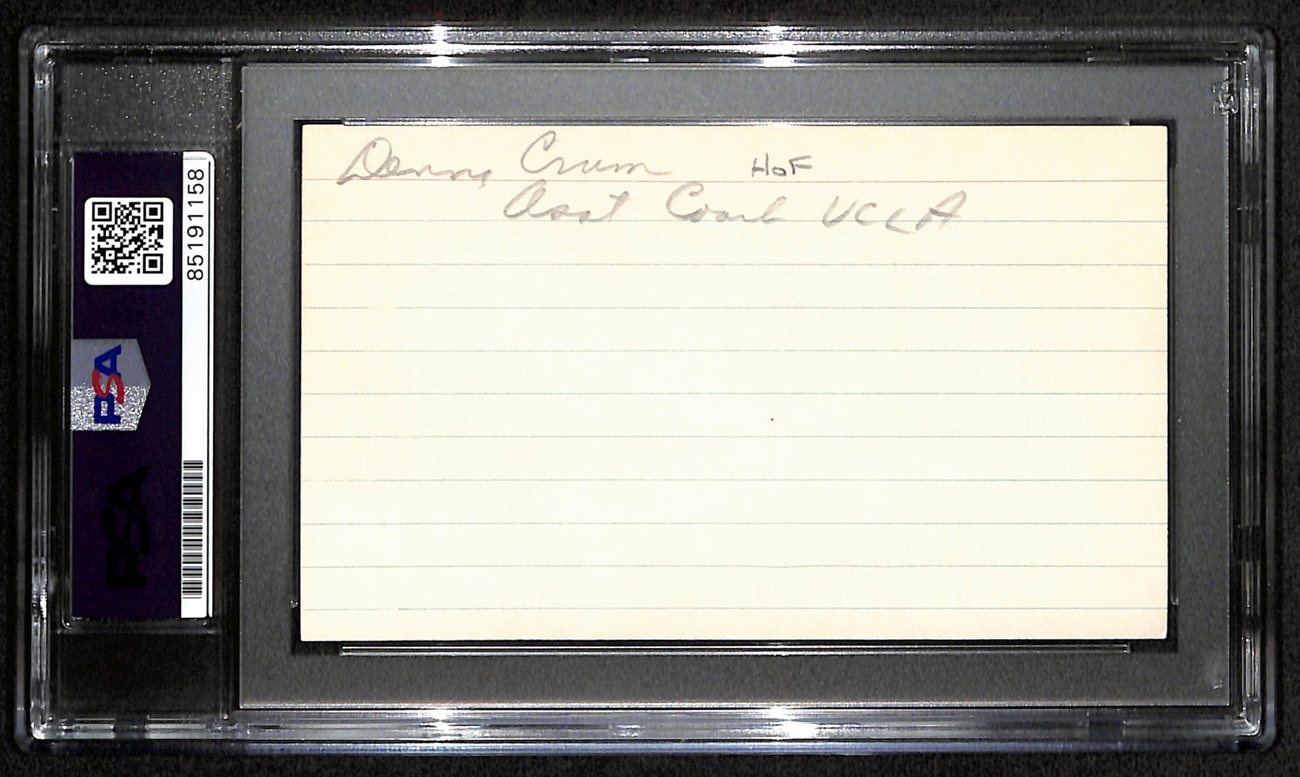 Denny Crum HOF Signed/Auto 3x5 Index Card Univ of Louisville PSA/DNA 188595