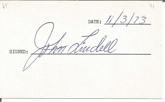 John Lindell New York Yankees Signed/Autographed 3x5 Index Card 150438