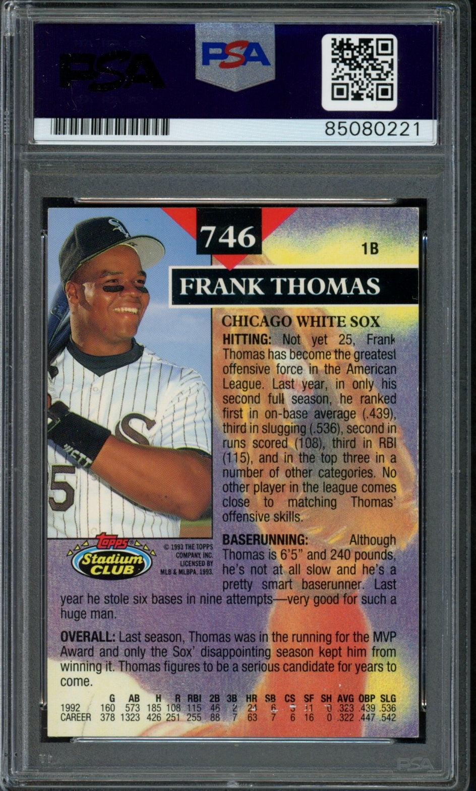 Frank Thomas HOF Autographed 1993 Topps Card #746 White Sox PSA/DNA 184053