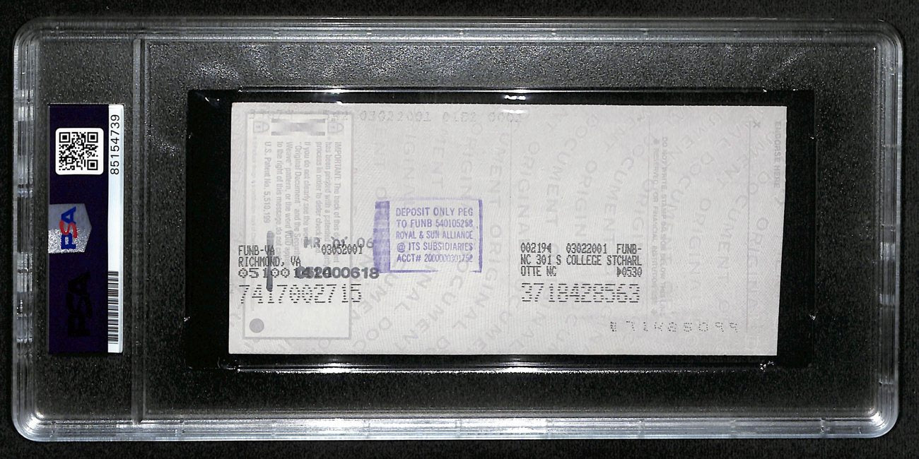 Johnny Unitas HOF Signed/Auto 2001 Bank Check Colts PSA/DNA MINT 9 192615