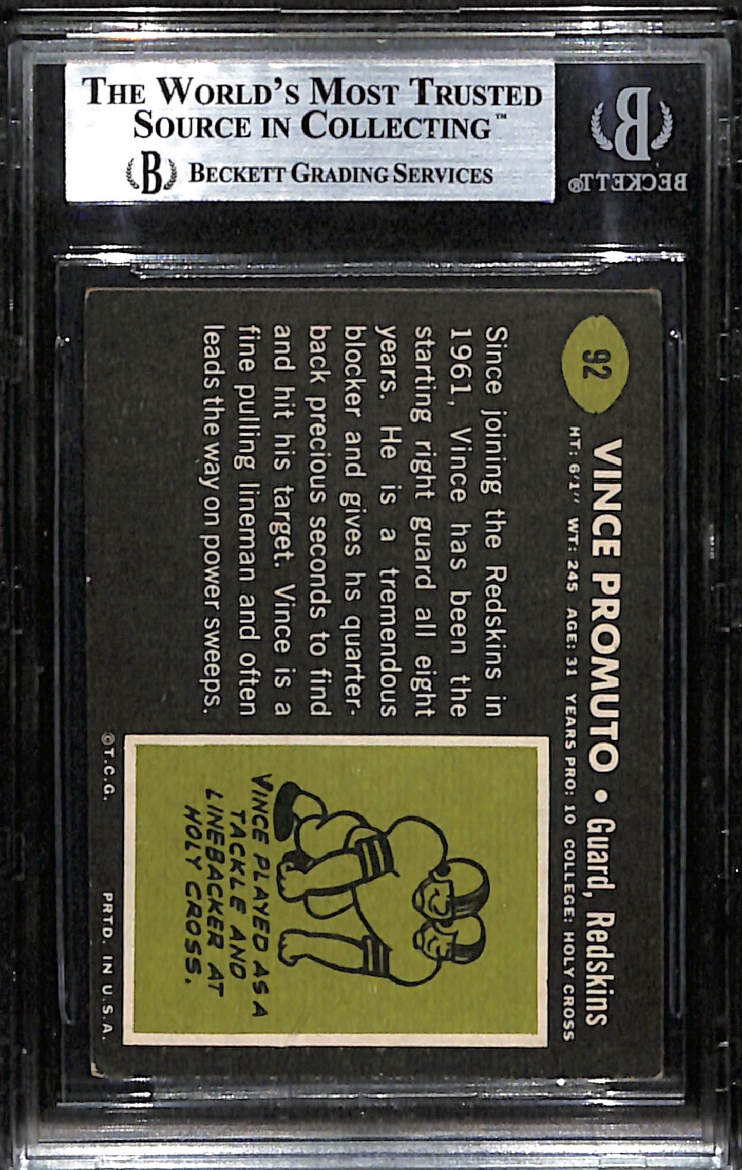 Vince Promuto Signed 1969 Topps Card #92 Washington Redskins BAS/Beckett 185994
