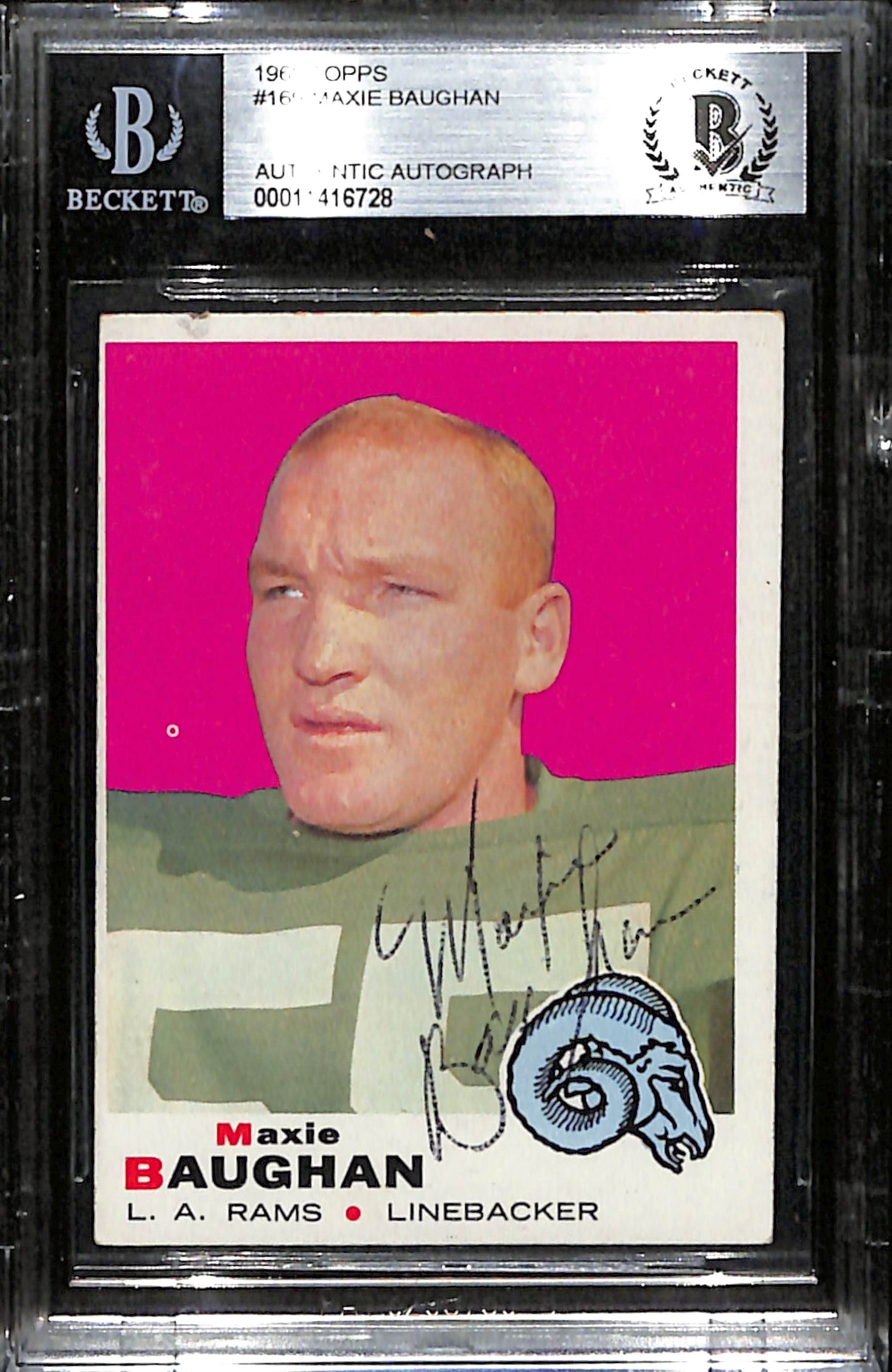 Maxie Baughan Signed 1969 Topps Card #169 Los Angeles Rams BAS/Beckett 184907