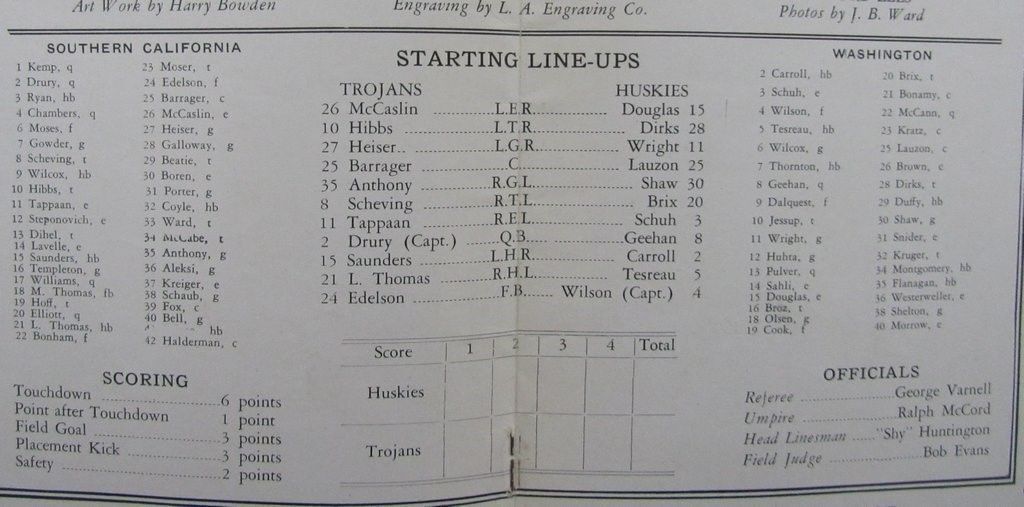 1927 Washington vs. USC Pigskin Review Football Game Program 12/3/27 130343