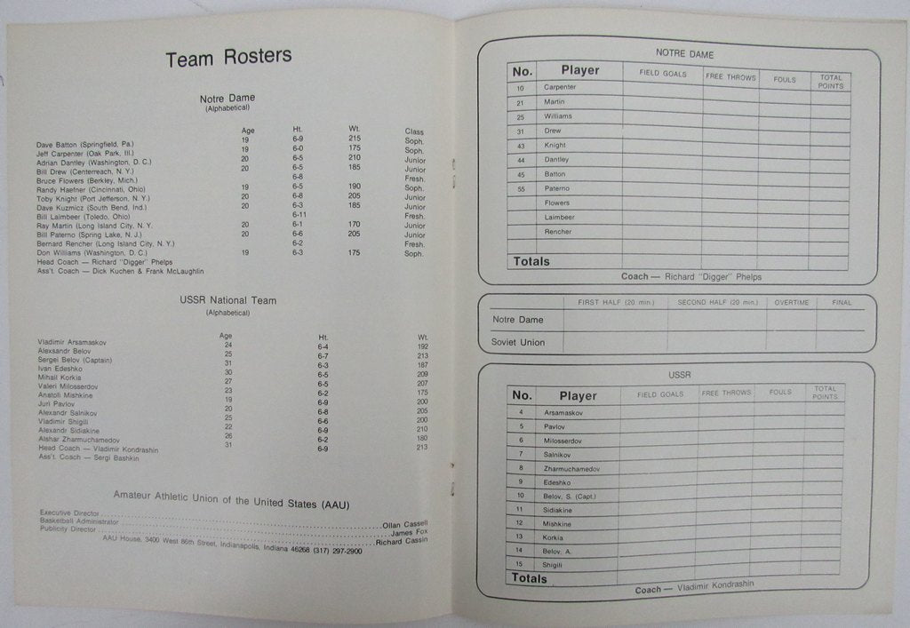 1975 Notre Dame vs. Soviet Union College Basketball Program 131404