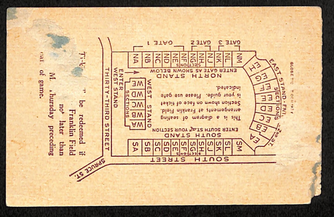 November 8, 1947 Virginia vs Penn Quakers Football Game Ticket Stub 190201