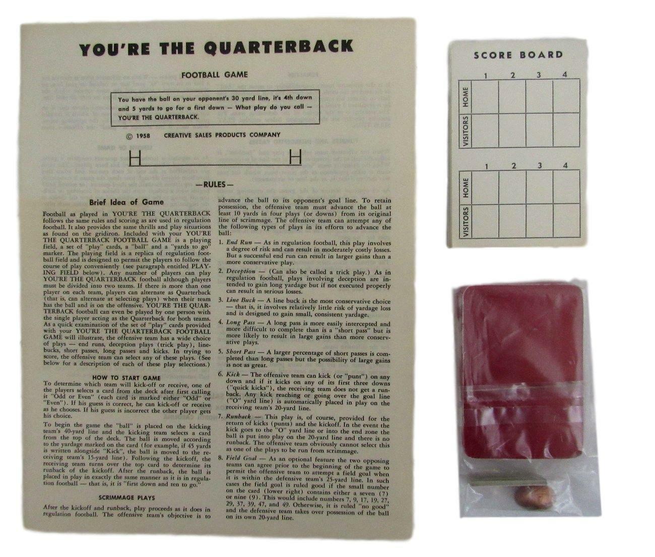 "You're the Quarterback" Football Board Game 1958 - Creative Sales Mint 149770