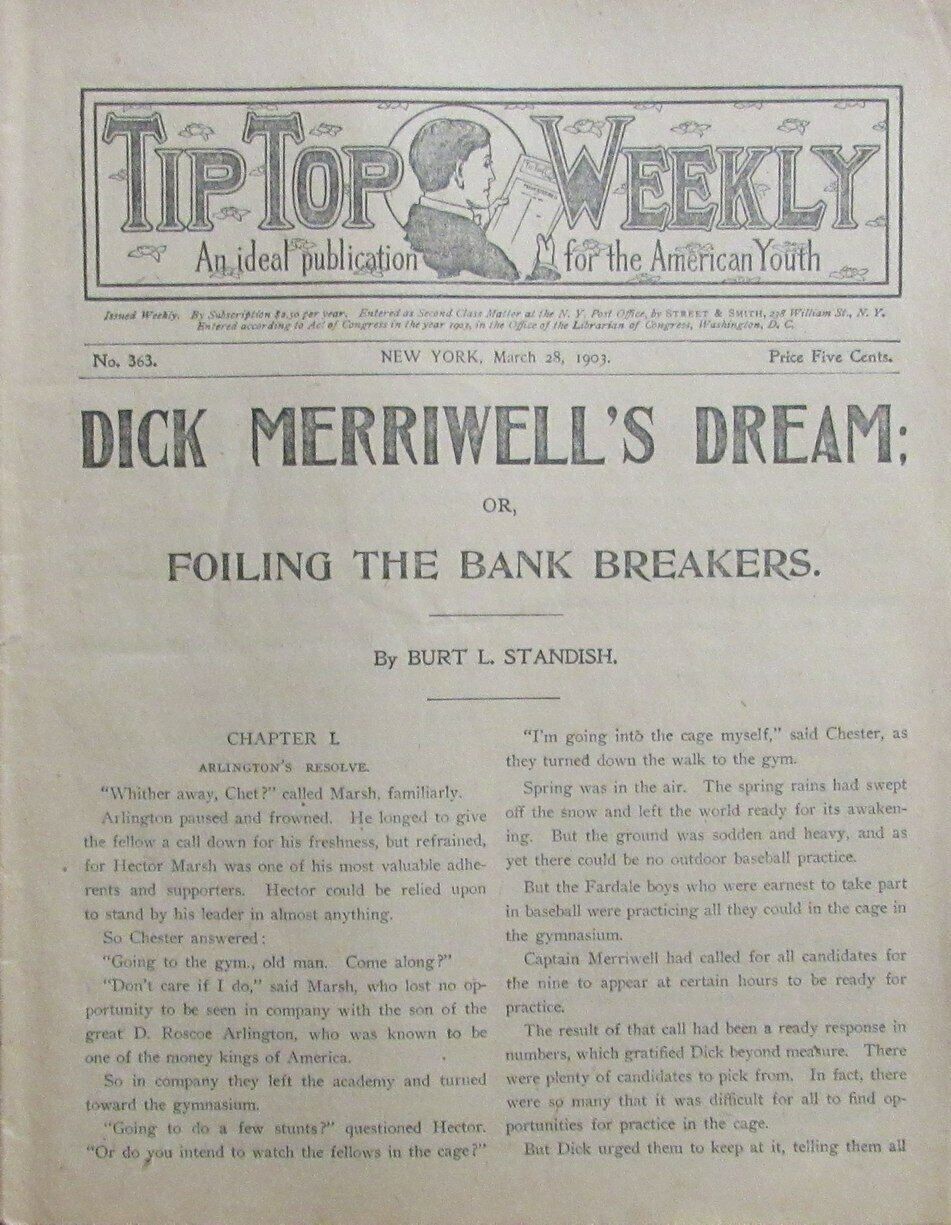 Vintage March 28, 1903 New York Baseball Tip Top Weekly No. 363 Magazine 165297