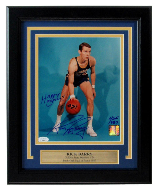 Rick Barry HOF Autographed/Inscribed 8x10 Photo Warriors Framed JSA 180982