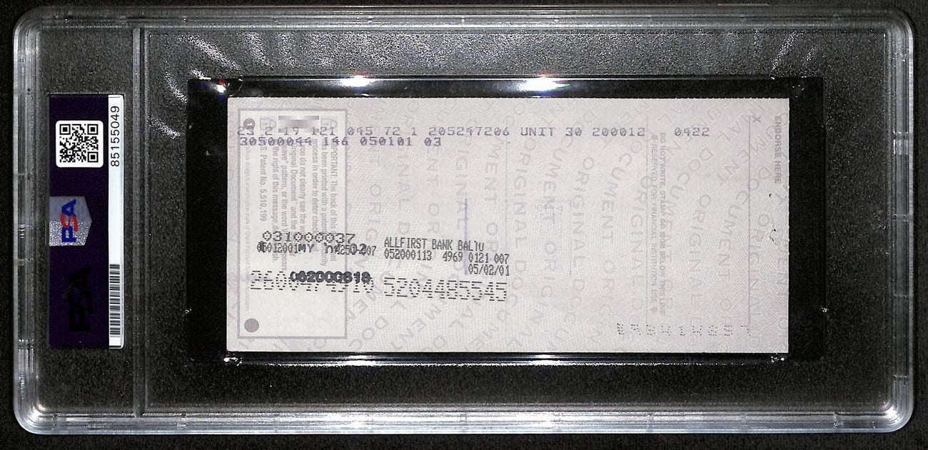 Johnny Unitas Signed 4/15/02 Check PSA/DNA GEM MT 10 188651