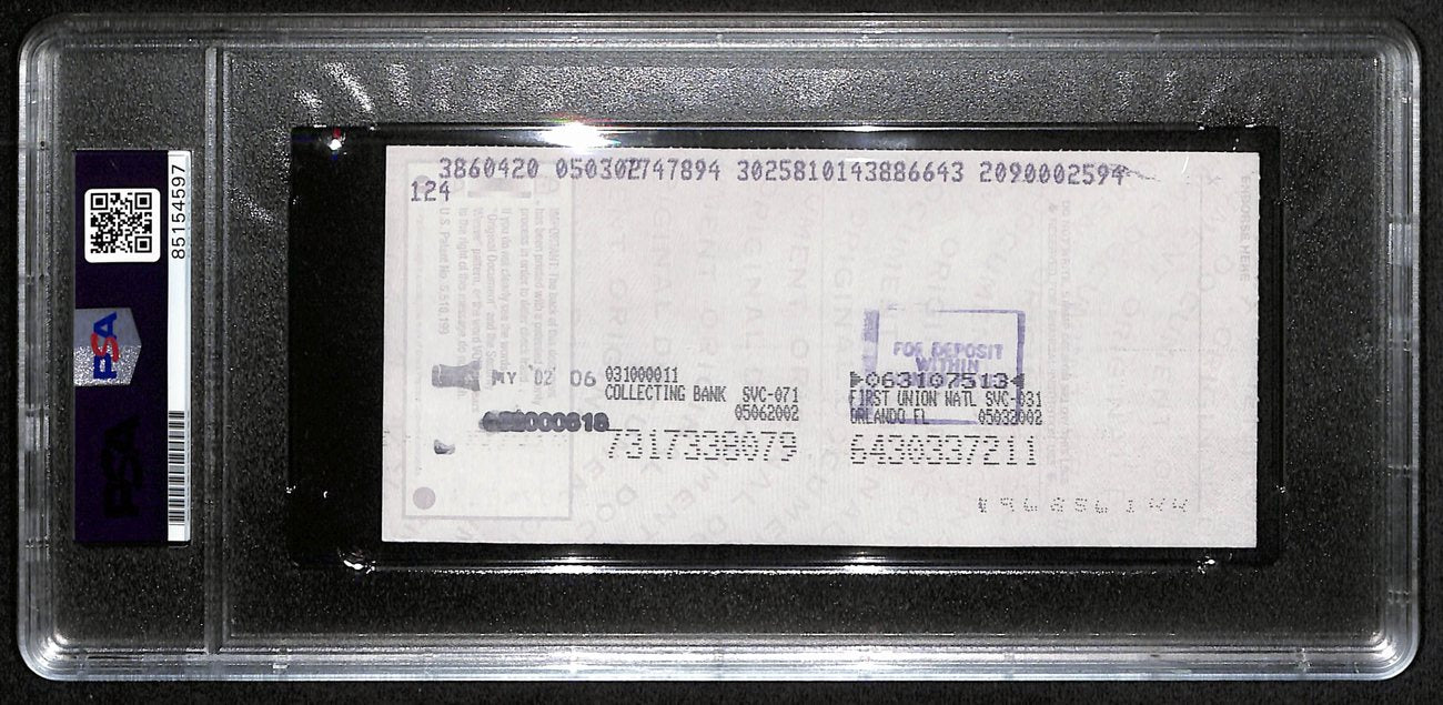 Johnny Unitas Signed 4/30/02 Check PSA/DNA MINT 9 188678