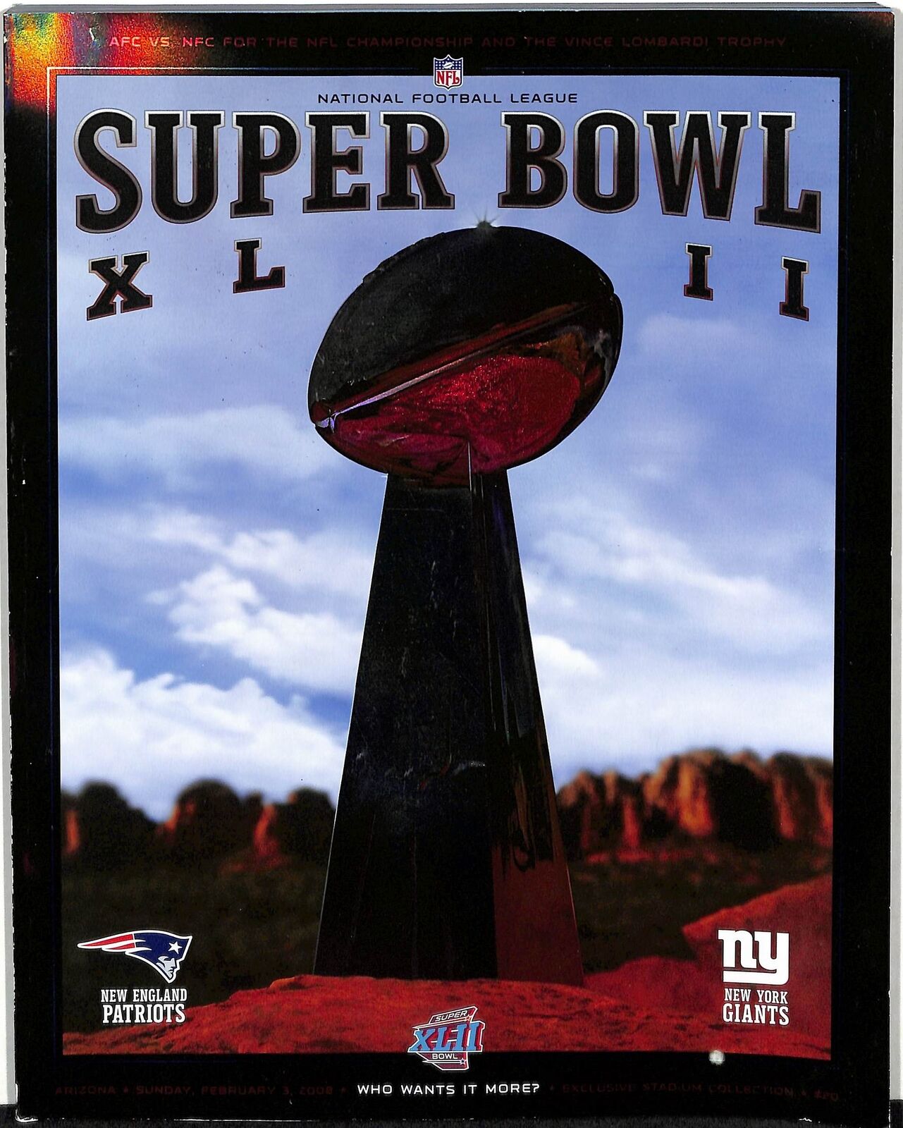 Super Bowl XLII 42 Program Holographic Cover Patriots/Giants Tom Brady 180700