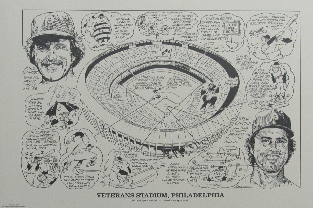 Veterans Stadium, Philadelphia 22x16 Lithograph w/ Mike Schmidt & Steve Carlton