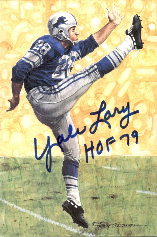 Yale Lary HOF Autographed/Inscribed Goal Line Art GLAC Postcard Lions JSA