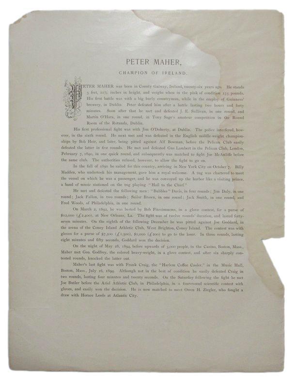 Peter Maher Boxer 1895 Boxing Gladiators 11x15 Supplement Poster.