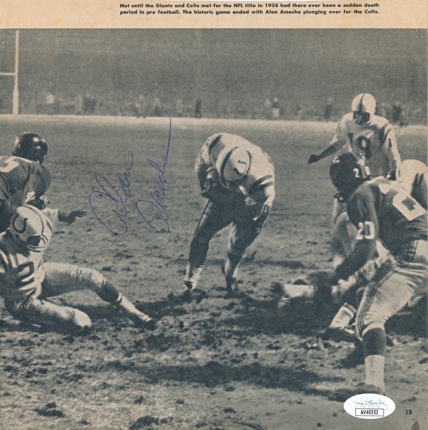 Alan Ameche Signed/Autographed 8x8 Newspaper Photo Baltimore Colts JSA 190290