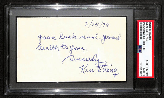 Ken Strong HOF Signed/Inscribed 3x5 Index Card New York Giants PSA/DNA 187468