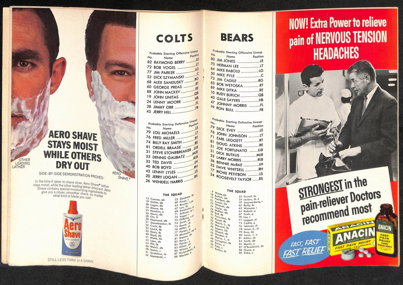 December 5,1965 Football Program Baltimore Colts vs. Chicago Bears 189402
