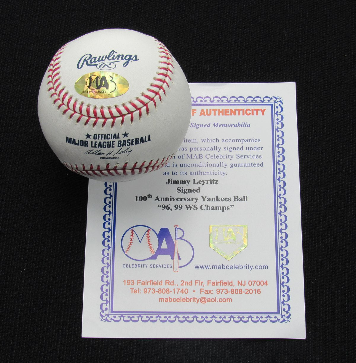 Jim Leyritz Signed/Auto Yankees 100th OML Baseball MAB Inscr 187026