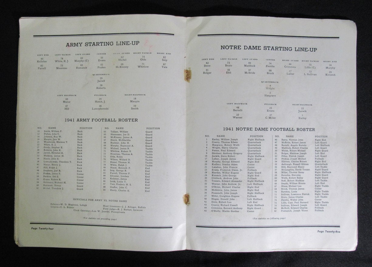 11/1/1941 Army vs. Notre Dame College Program 185837