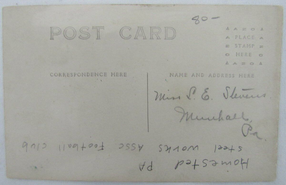 1913-14 Homestead PA Steelworkers Assoc. Football Undefeated Postcard 136380