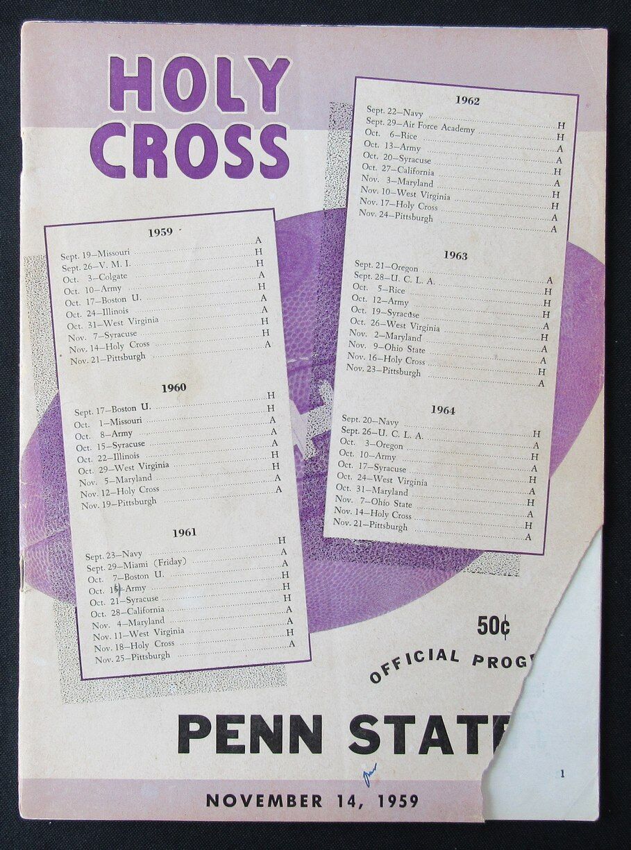 1959 Penn State vs. Holy Cross College Football Game Program 11/14