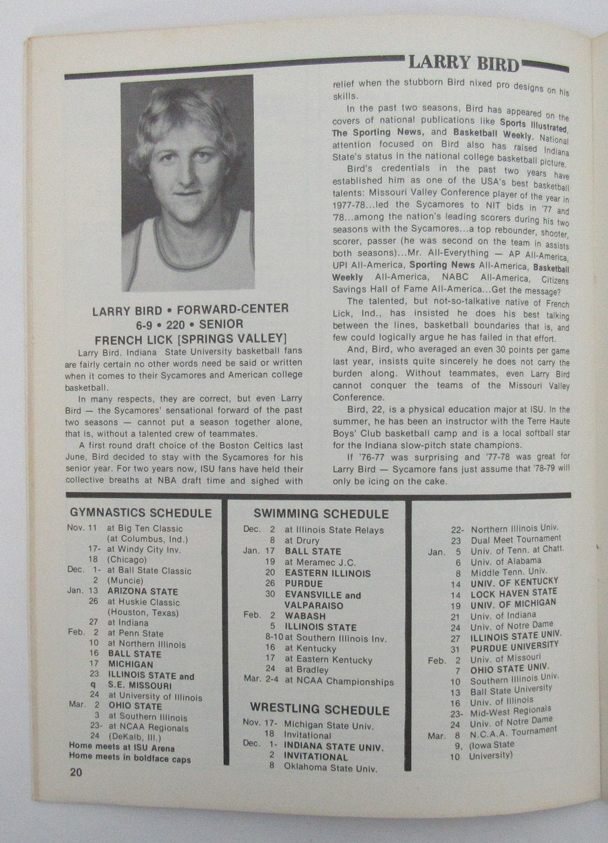 Larry Bird HOF Signed/Auto 1978 College Basketball Program Indiana State 189248