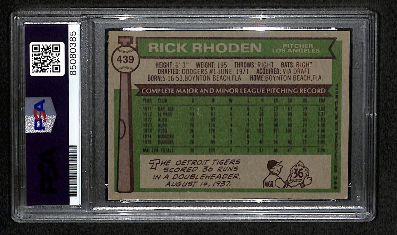 Rick Rhoden Signed 1976 Topps Card #439 Los Angeles Dodgers PSA/DNA 184417