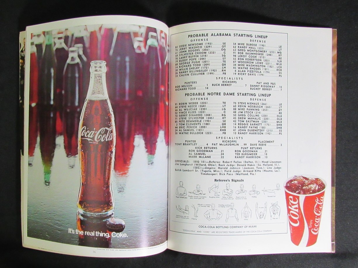 01/1/1975 Orange Bowl Notre Dame vs. Alabama Program 185830